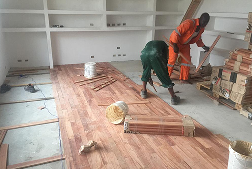 Work-in-Progress CalcitBond Product limited - Best Exotic hard wooded floor parquet - ongoing project 1