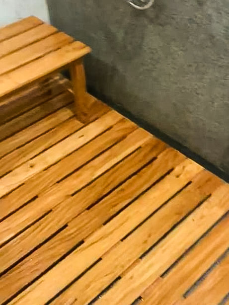 Calcitbond Products Limited-exotic hardwood flooring Manufacturer-Bathroom Shower platform and shower bench in hard wood 1